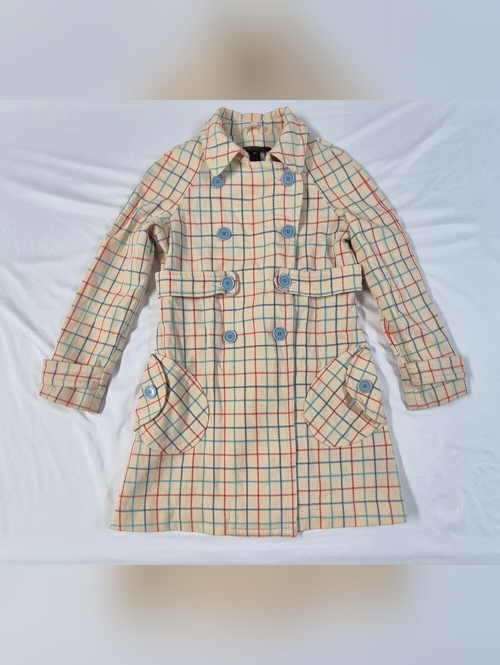 Marc Jacobs Guinevere Plaid Wool Trench Coat Vintage Y2K Runway Double Breasted
